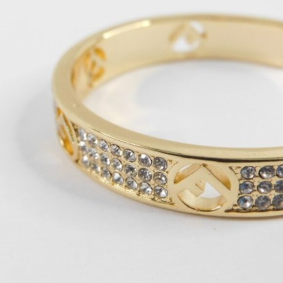 Large 1.75"  Fendi Gold Tone FF Motif Rhinestone Hoop Earrings (AUTHENTIC) - Picture 4 of 10